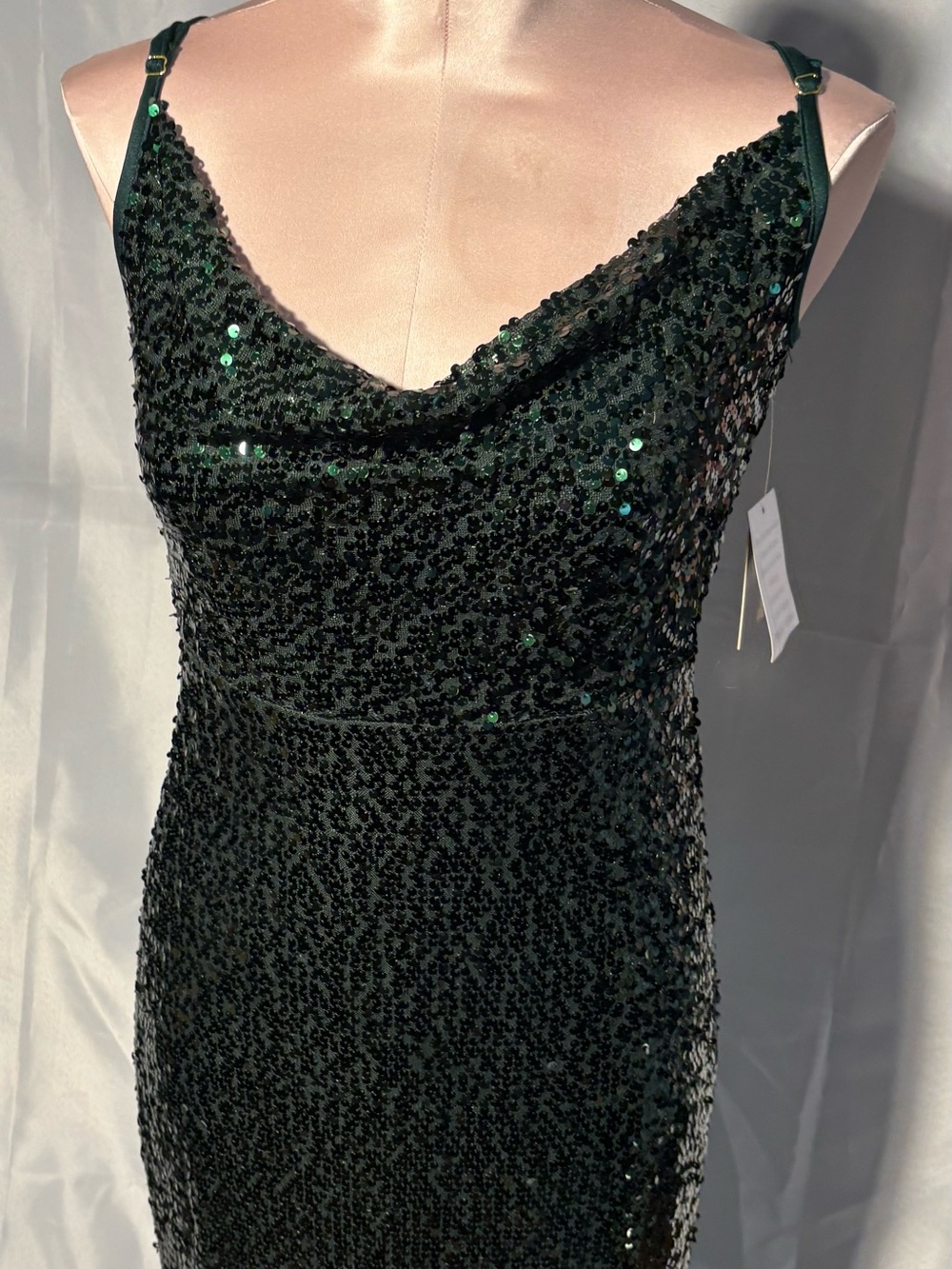 Elegant Green Sequin Cowl Neck Dress Taylor